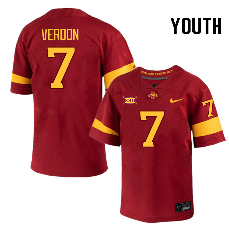 Youth #7 Malik Verdon Iowa State Cyclones College Football Jerseys Stitched-Cardinal